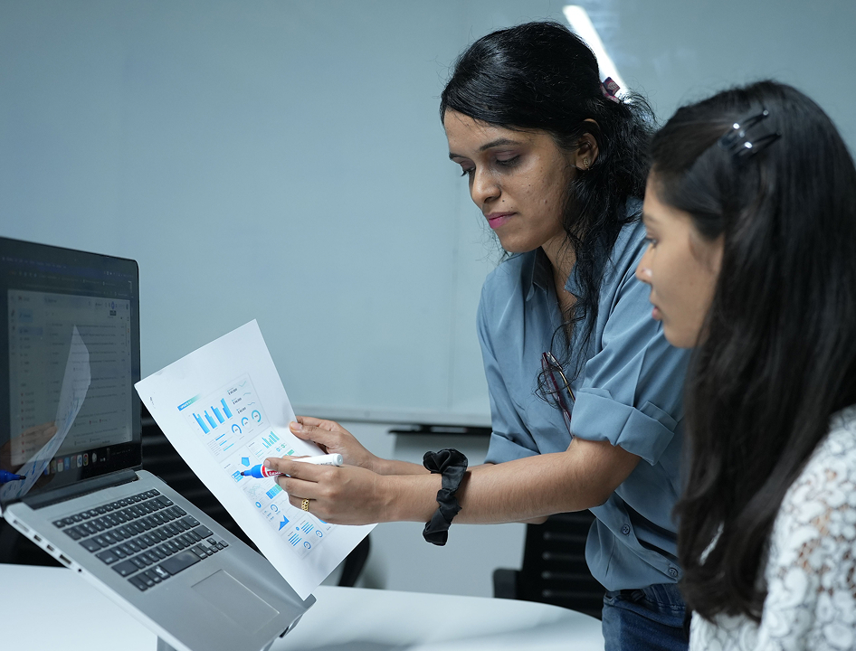 Healthcare professionals analyzing data